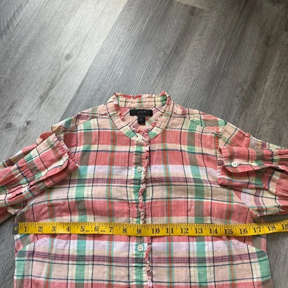 J.Crew Plaid Ruffle Half Button Down Popover Top 2
